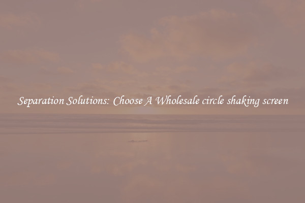 Separation Solutions: Choose A Wholesale circle shaking screen